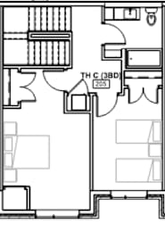 A floor plan of a room with a labeled area "TH C (3BD) 205".