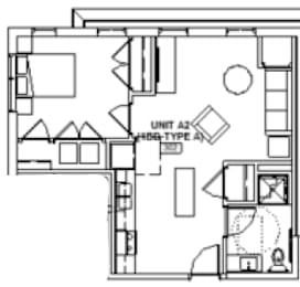 A floor plan of a residential unit with labeled rooms and measurements.
