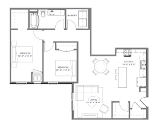 A floor plan of a house with three bedrooms and a living room.