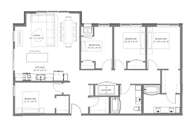 A floor plan of a house with labeled rooms and dimensions.