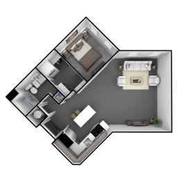  Floor Plan 1 Bedroom, 1 Bathroom 890 SF