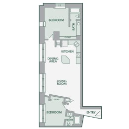  Floor Plan 2 Bedroom, 2 Bathroom - 900 SF