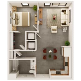  Floor Plan 1 Bedroom, 1 Bathroom - 711 SQ FT