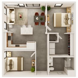  Floor Plan 1 Bedroom, 1 Bathroom with Den - 843 SQ FT