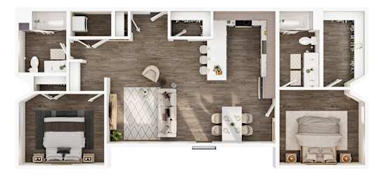 A floor plan of a house with a living room, kitchen, dining room, and bathroom.