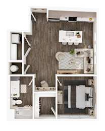 A small room with a bed, desk, and shelves.