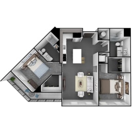  Floor Plan 2 Bedroom, 2 Bathroom 1025 SF