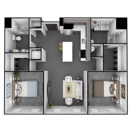  Floor Plan 2 Bedroom, 2 Bathroom 1049 SF
