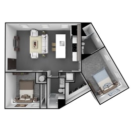  Floor Plan 2 Bedroom, 2 Bathroom 1070 SF