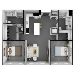  Floor Plan 2 Bedroom, 2 Bathroom 1089 SF