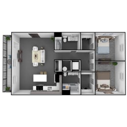  Floor Plan 2 Bedroom, 2 Bathroom 1189 SF