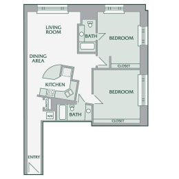  Floor Plan 2 Bedroom, 2 Bathroom - 1020 SF