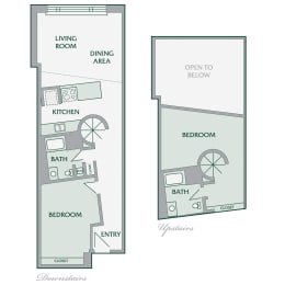  Floor Plan 2 Bedroom, 2 Bathroom - 1000 SF