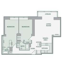  Floor Plan 2 Bedroom, 2 Bathroom - 1120 SF