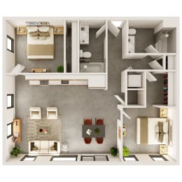  Floor Plan 2 Bedroom, 2 Bathroom - 1,057 SQ FT