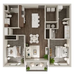  Floor Plan 2 Bedroom, 2 Bathroom - 996 SF