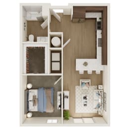 623 SF One Bed One Bath Floor Plan at The Artisan at 39 in Omaha, NE