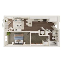 657 SF One Bed One Bath Floor Plan at The Artisan at 39 in Omaha, NE