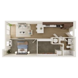633 SF One Bed One Bath Floor Plan at The Artisan at 39 in Omaha, NE