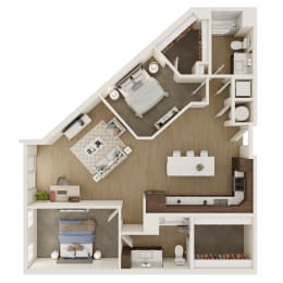 1,163 SF Two Bed Two Bath Floor Plan at The Artisan at 39 in Omaha, NE