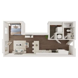 563 SF Studio Floor Plan at The Artisan at 39 in Omaha, NE