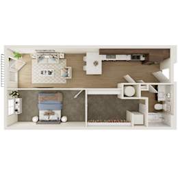 582 SF One Bed Floor Plan at The Artisan at 39th in Omaha, NE