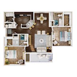 1,116 SF Two-Bed, Two-Bath Floor Plan at Aventine at Wilderness Hills in Lincoln, NE