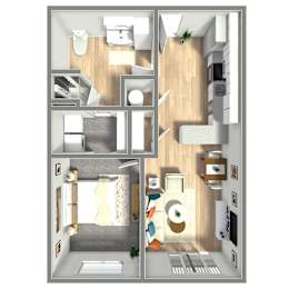 641 SF One Bed One Bath Floor Plan at Boho Flats in Omaha, NE