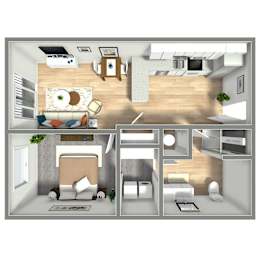 568 SF One Bed One Bath Floor Plan at Boho Flats in Omaha, NE