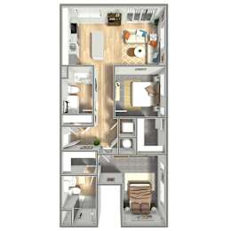 919 SF Two Bed Two Bath Floor Plan at Boho Flats in Omaha, NE