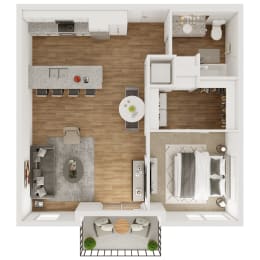 755 SF One Bedroom Floor Plan at The Boulevard Apartments in Joplin, MO