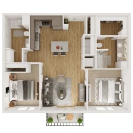970 SF Two Bedroom Floor Plan at The Boulevard Apartments in Joplin, MO