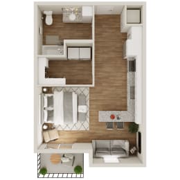 571 SF Studio Floor Plan at The Boulevard Apartments in Joplin, MO