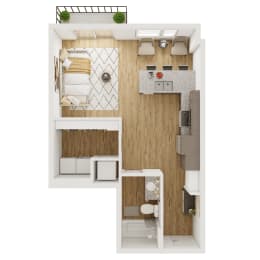 523 SF Studio Floor Plan at The Boulevard Apartments in Joplin, MO