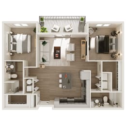 1,089 SF two bed two bath floor plan at The Brink at Ridgeview in Plattsmouth, NE
