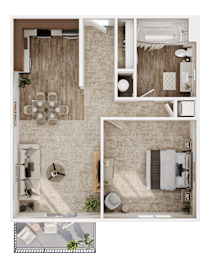 750 SF One Bedroom Floor Plan at Country Club Apartments in Sioux City, IA
