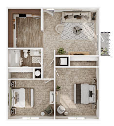 850 SF Two Bedroom Floor Plan at Country Club Apartments in Sioux City, IA