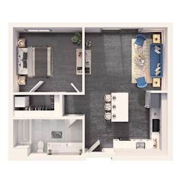 One bedroom standard floor plan at Crystal Flats in Bentonville, AR