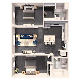Two bedroom core housing floor plan at Crystal Flats in Bentonville, AR