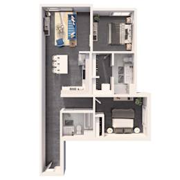 Two bedroom deluxe floor plan at Crystal Flats in Bentonville, AR