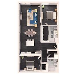 Two bedroom diamond floor plan at Crystal Flats in Bentonville, AR