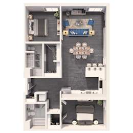 Two bedroom platinum floor plan at Crystal Flats in Bentonville, AR