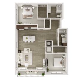 Two Bed Two Bath 1,264 SF Floor Plan at Echo Park in Omaha, NE