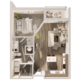One bedroom floor plan, Potter at Hanover Flats in Omaha, NE
