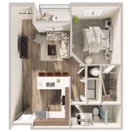 One bedroom floor plan, Girard at Hanover Flats in Omaha, NE