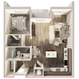 One bedroom floor plan, Elm at Hanover Flats in Omaha, NE