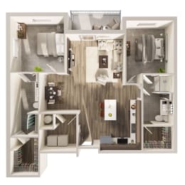 Two bedroom floor plan, Rainwood at Hanover Flats in Omaha, NE