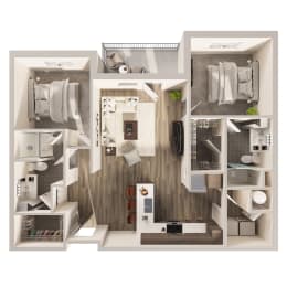 Two bedroom floor plan, Molley at Hanover Flats in Omaha, NE