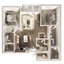 Two bedroom floor plan, Starlite at Hanover Flats in Omaha, NE