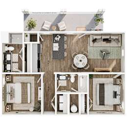 892 SF Two Bed Two Bath Indigo Floor Plan at Hawthorne Grove in Rogers, AR
